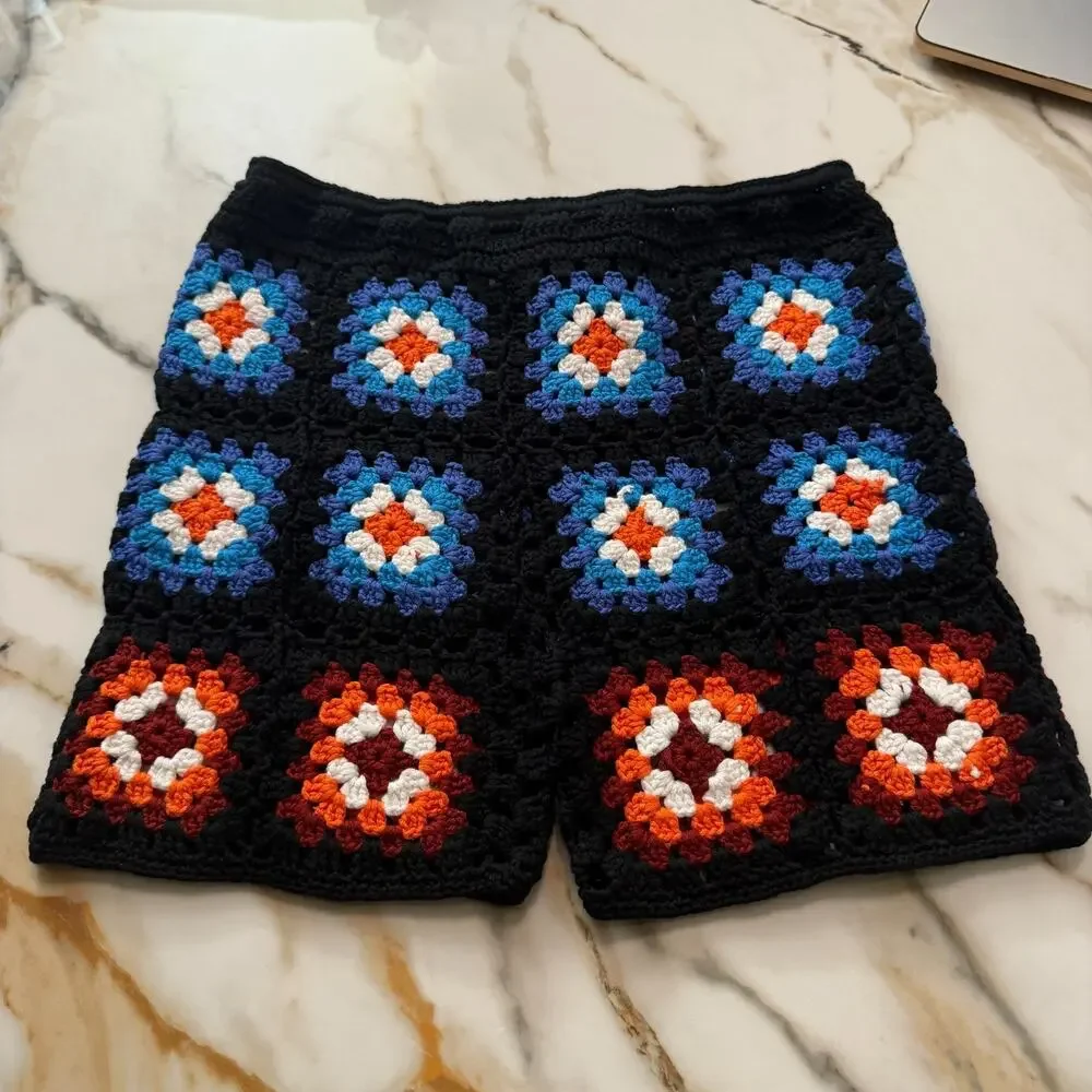 NEW Shein Manfinity RSRT Mens Floral Crochet Drawstring Waist Shorts Black Small